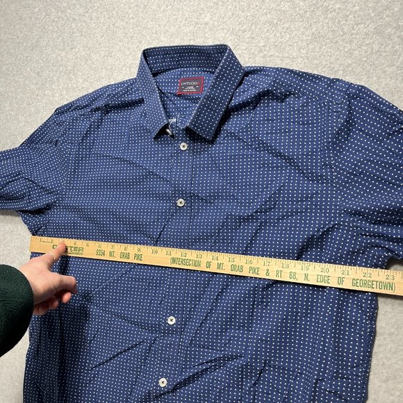 Untuckit Shirt Mens Large Blue Buton Up Triangle Polkadot 100% Cotton Long Sleev - Picture 3 of 7